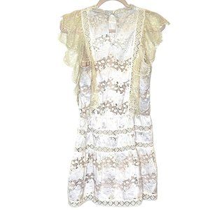 Foxiedox mini lace dress Cream Ivory White M Sleeveless Lightweight Retro